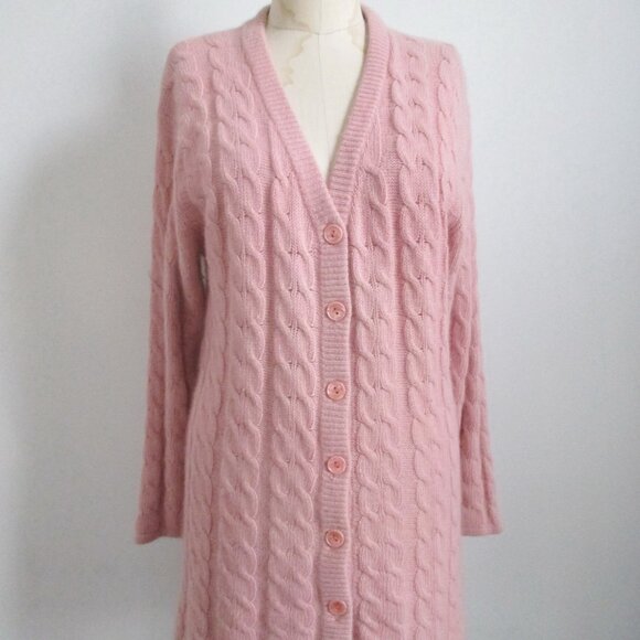 Dusty Rose Pink Angora Blend Cardigan Long Length Sooo Soft and Cuddly - Picture 2 of 6